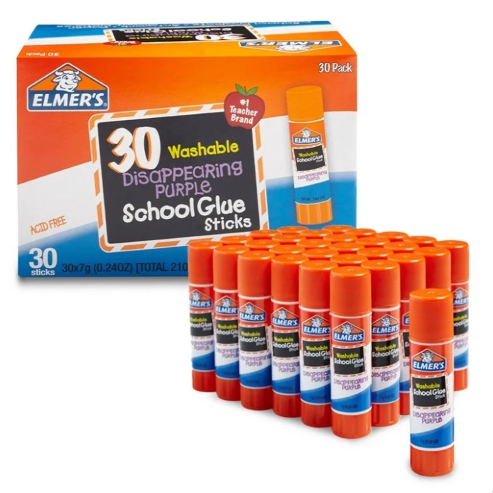 Washable Disappearing Purple School Glue Sticks - 30 Pack